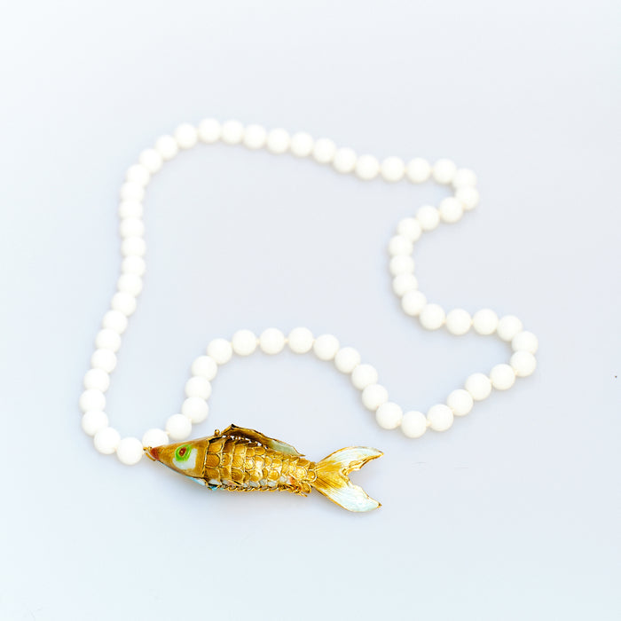 White Agate Koi Necklace