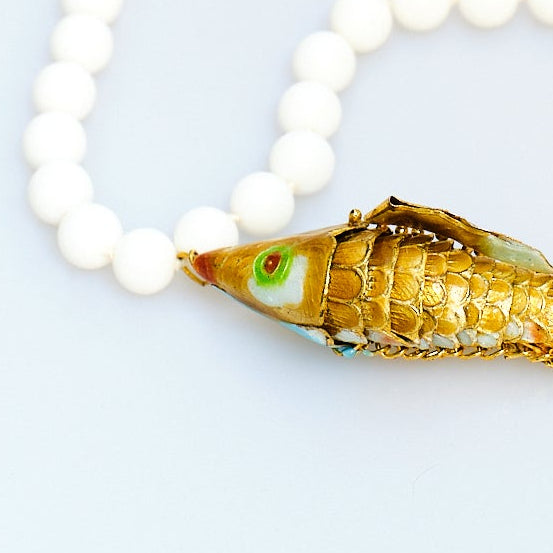 White Agate Koi Necklace