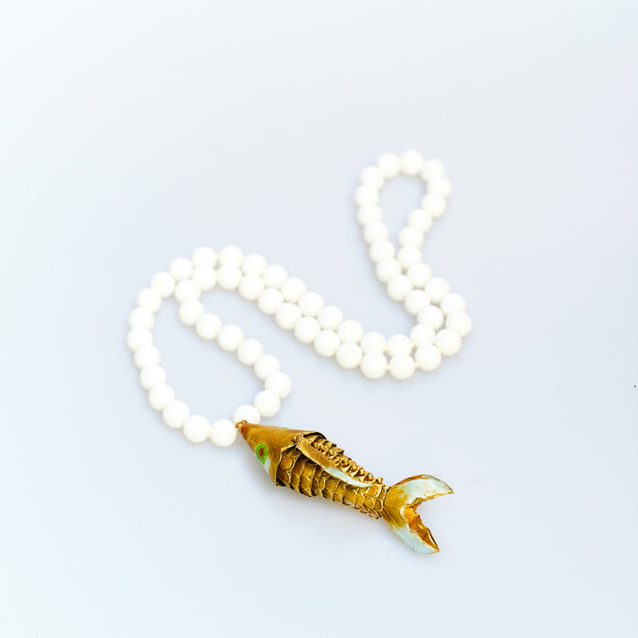 White Agate Koi Necklace