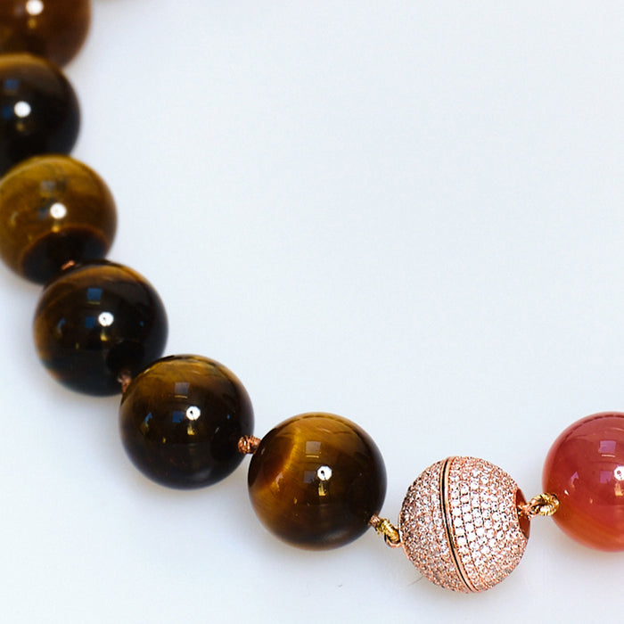 Discoball Tiger Eye and Agate Necklace