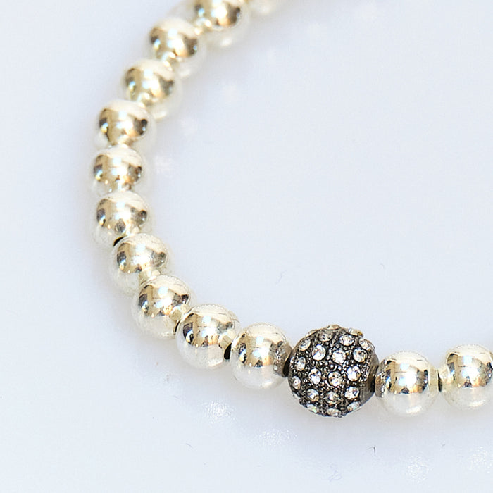 Discoball Silver Bead Bracelet with Pavé Accent
