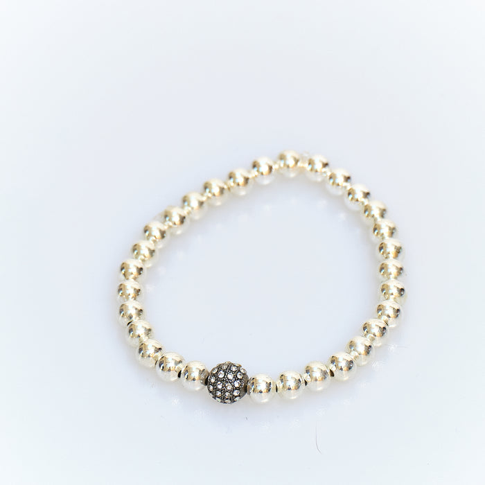 Discoball Silver Bead Bracelet with Pavé Accent