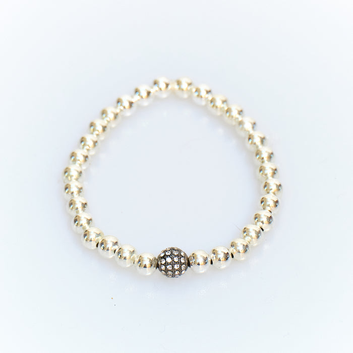 Discoball Silver Bead Bracelet with Pavé Accent