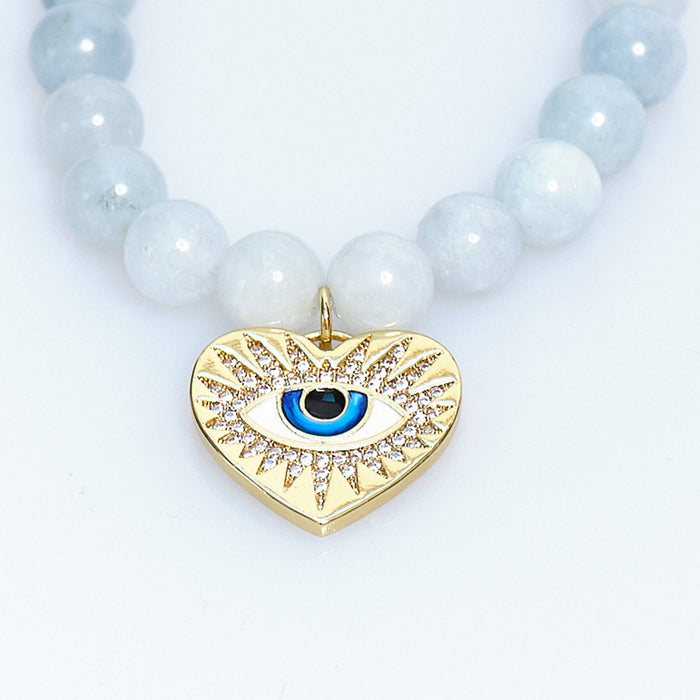 Lucky Charm Aquamarine Evil Eye Heart Bracelet