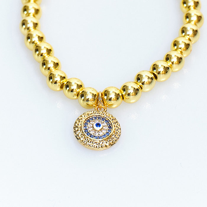 Lucky Charm Gold Bead Evil Eye Bracelet