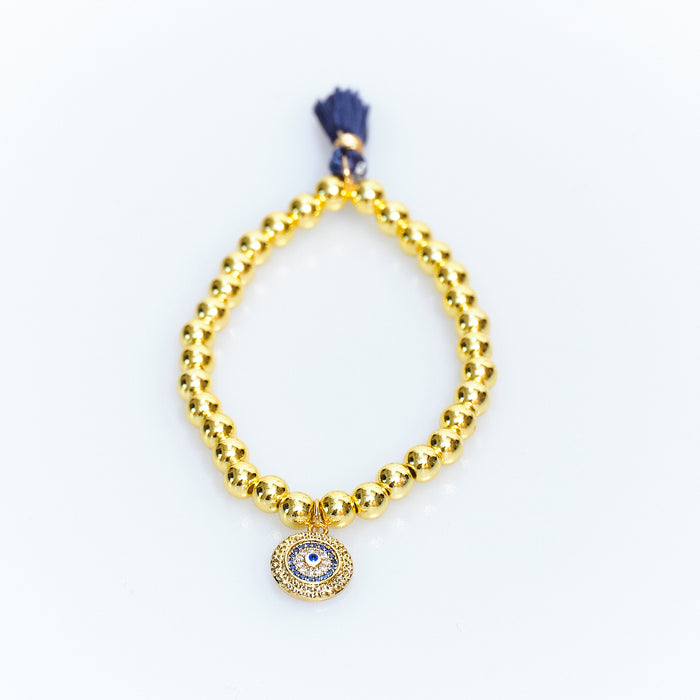 Lucky Charm Gold Bead Evil Eye Bracelet
