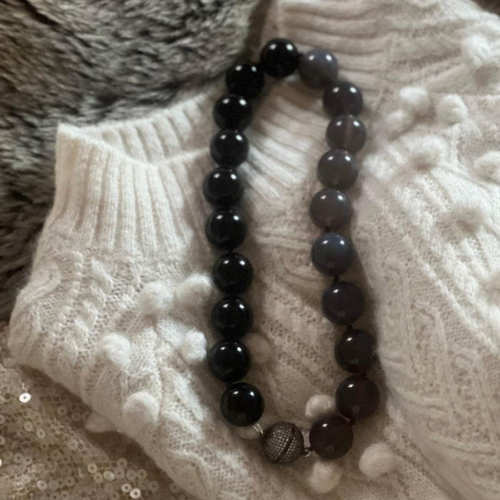 Discoball Onyx and Grey Agate Necklace