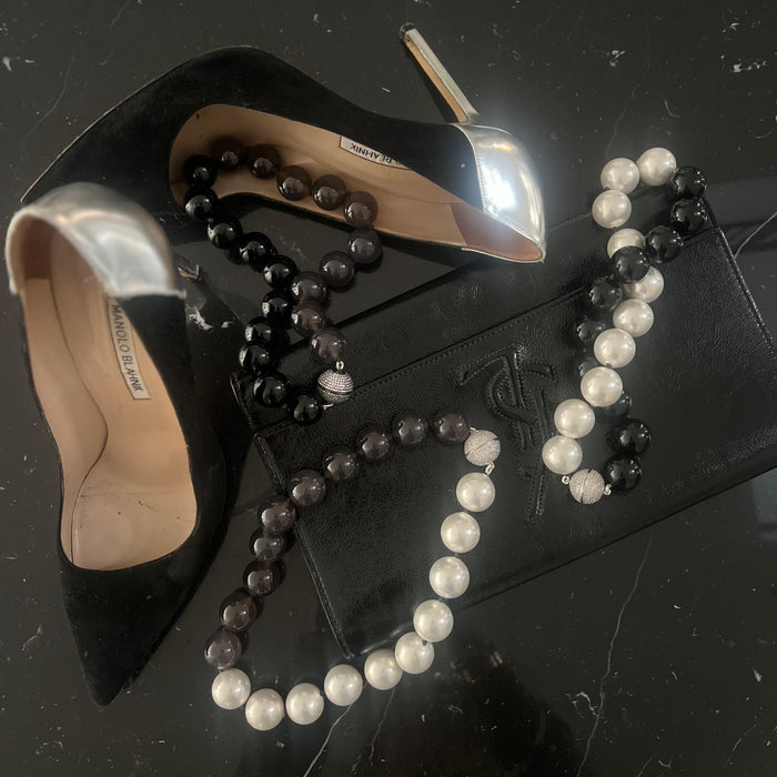 Discoball Onyx and Grey Agate Necklace